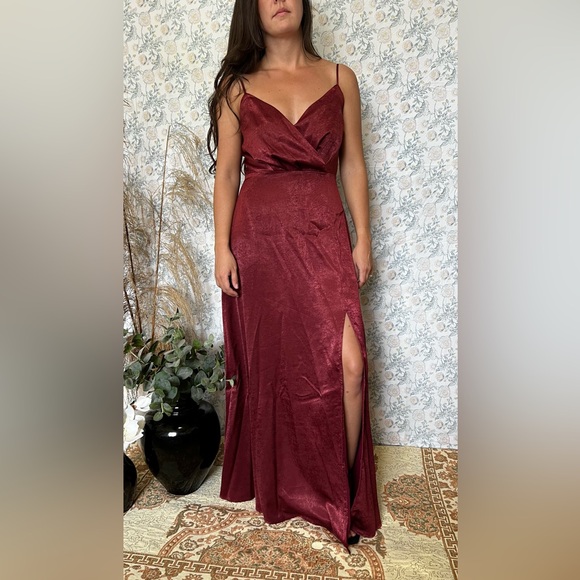 Lulus Constantine Burgundy Satin Maxi Dress - Picture 1 of 9